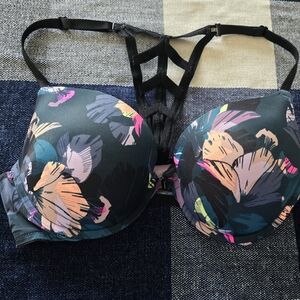 Floral Print Bra with Strappy Back PINK